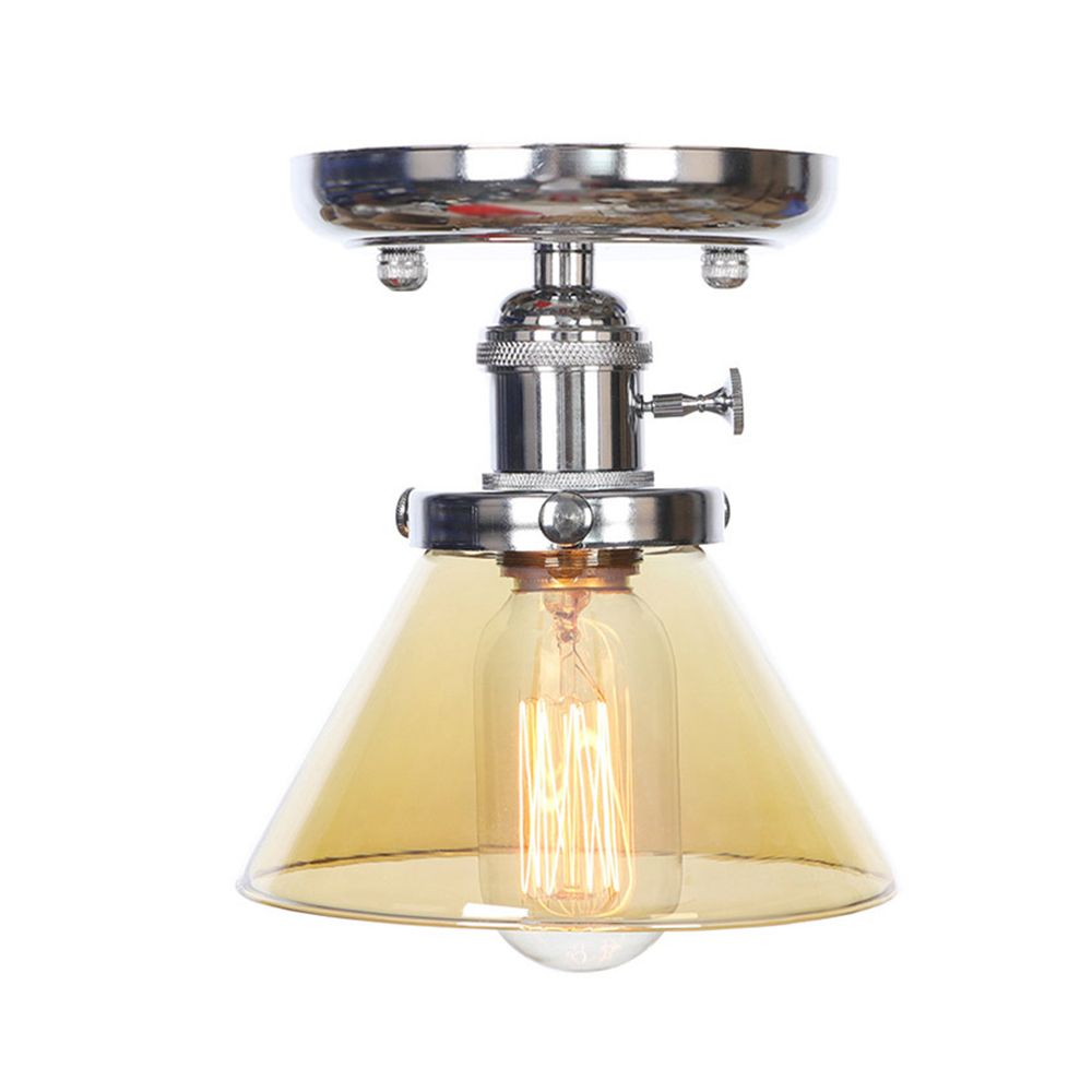 1 Bulb Semi Flush Mount Cone/Bell/Rhombus Industrial Clear/Amber Glass Ceiling Light in Chrome