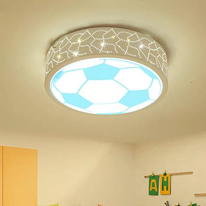 Plafoniera da calcio piatta in metallo, camera da letto per bambini, bagno, sport, luce creativa da incasso