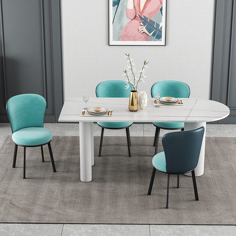 Free Form White Tone Dining Table Contemporary Sintered Stone Table with 3 Legs