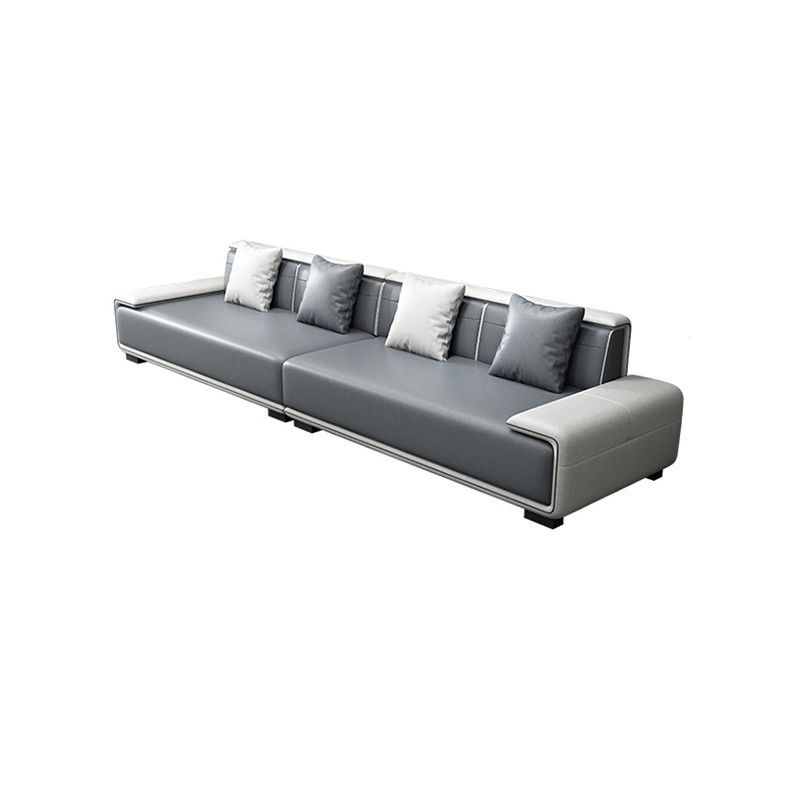 29"H Scandinavian Sectional Sofa Leather Grey Sectionals with Bostol Pillows