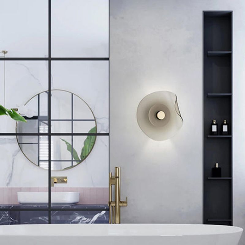 Round Glass Wall Sconce Modern LED Wall Lighting Fixture in Grey / Amber Finish