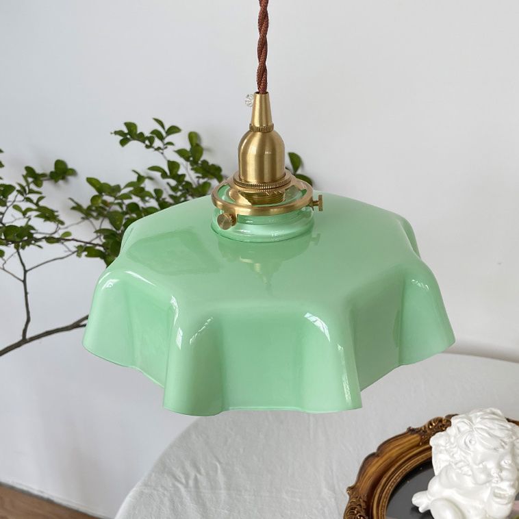 1-Light Flower Hanging Lamp Kit Vintage Glass Pendant Light for Dining Room