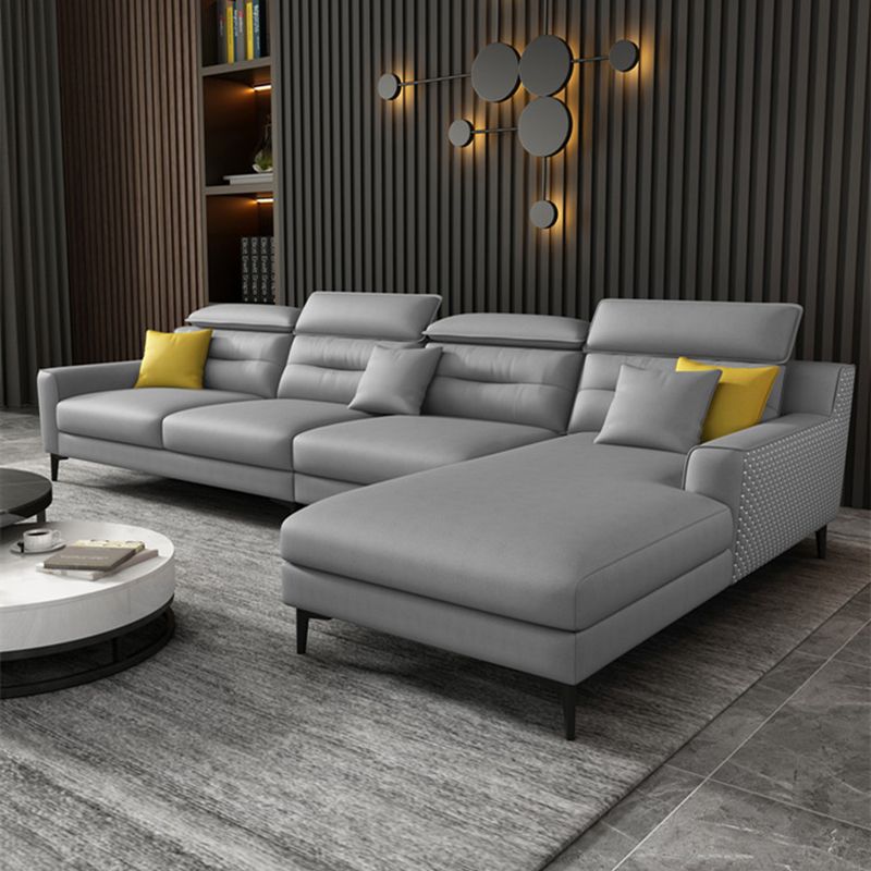 Grey Square Arm Sectional Pillow Back Modern 4-seat Sectional