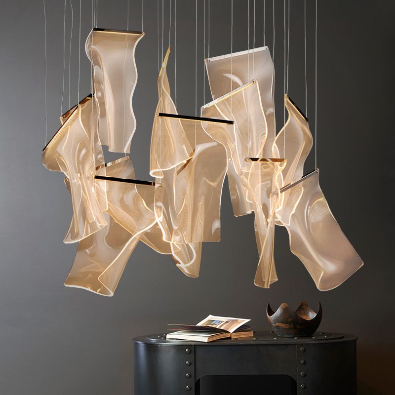 Creative Minimalist LED LED Light Light Finish Fece Paper Fle foglio ispirato a ciondolo multi-luce con ombra acrilica