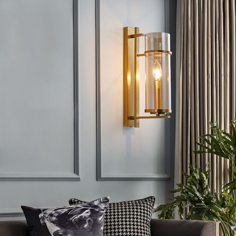 Glass Cylinder Shape Wall Light Modern Style 1-Light Wall Light Sconce