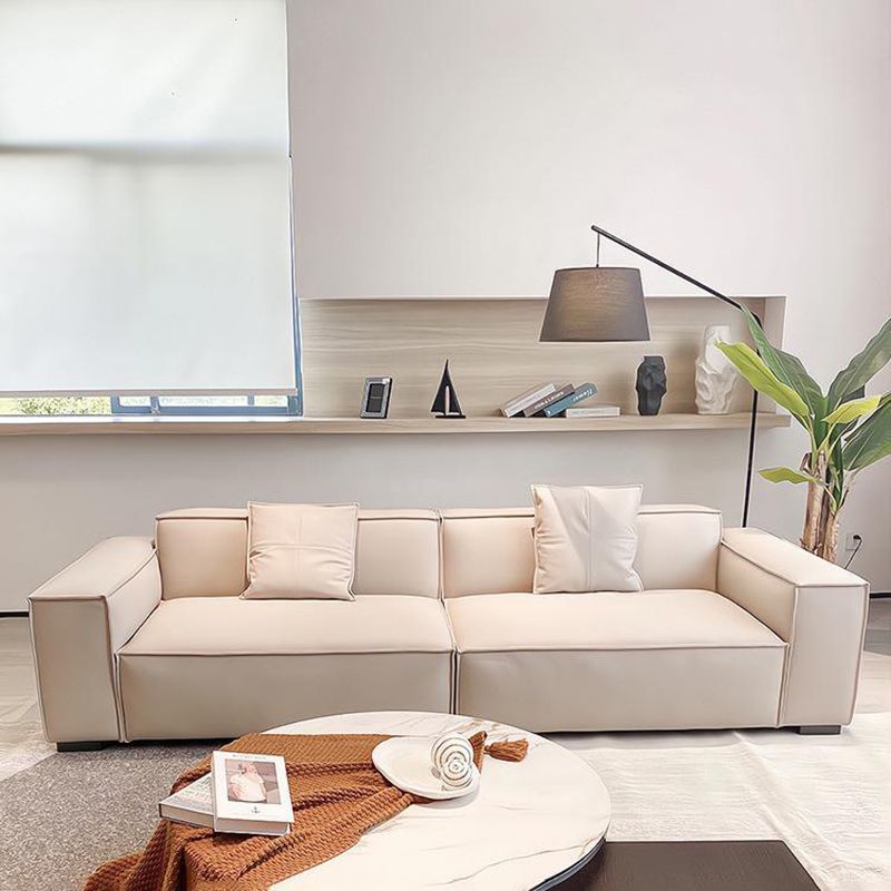 Modern 4-seat Square Arm Sofa 110.23" Wide Beige Faux Leather Sofa