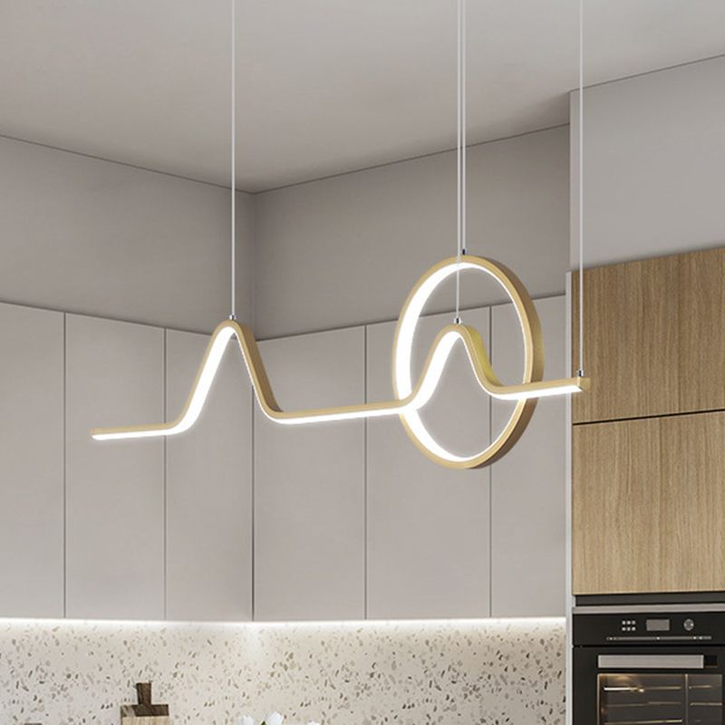 Isola LED lineare in alluminio illuminazione moderna kit di luce sospesa nera/oro con sole e design della montagna, luce calda/bianca