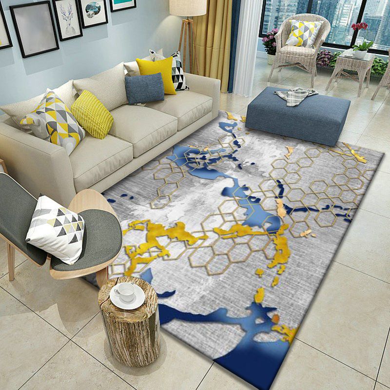 Multicolor Home Decoration Rug Scandinavian Geometric Carpet Polyester Washable Anti-Slip Backing Stain Resistant Rug