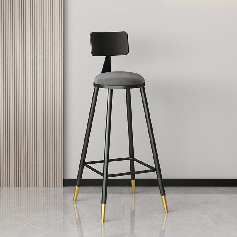 Modern Armless Backrest Counter Stool Iron Couture Bar Stool with Velvet Cushion and Pedal