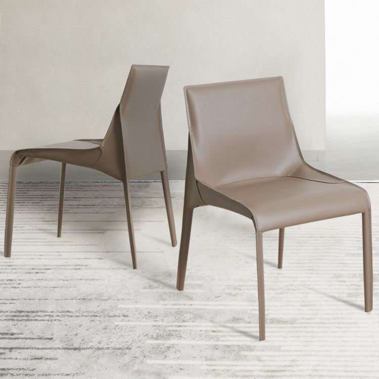 Silla sin brazos de comedor de metal contemporáneo, silla lateral de comedor de cuero para uso doméstico