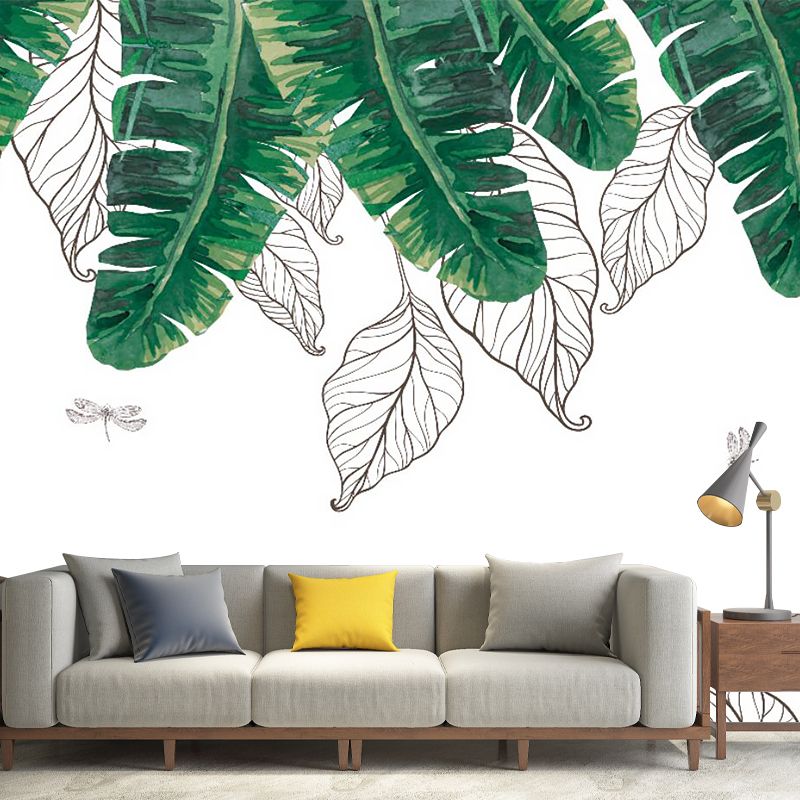 Illustration Banana Leaf Mural Wallpaper Whole Wall Covering for Bedroom, Personalized Size