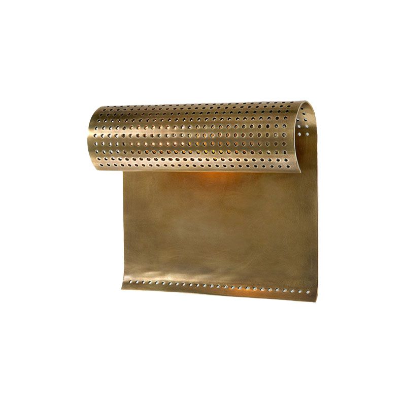 1-Bulb Metal Wall Sconce Light Colonial Black/Gold Roll Living Room Wall Lamp Fixture with Cutout Design