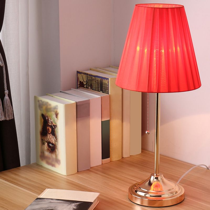 Artistic Pleated Empire Shade Table Lamp Fabric 1 Bulb Bedroom Nightstand Light with Pull Chain