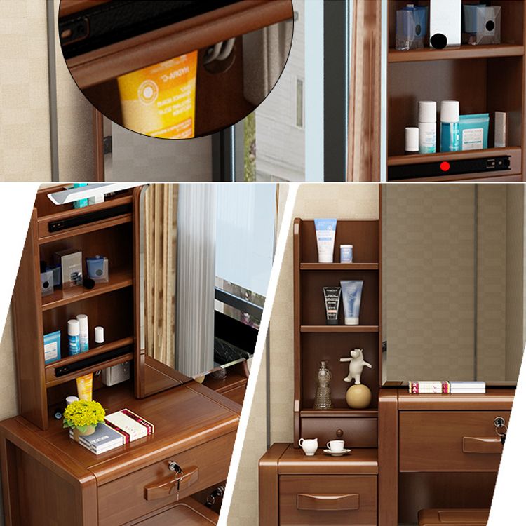 Traditional Solid Wood Make-up Vanity with Mirror and Stool,6 Drawers