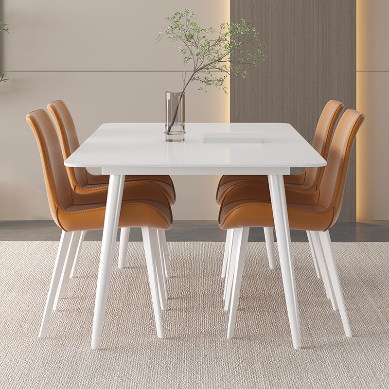 Contemporary White Rectangular Stone Dining Table with Steel Legs