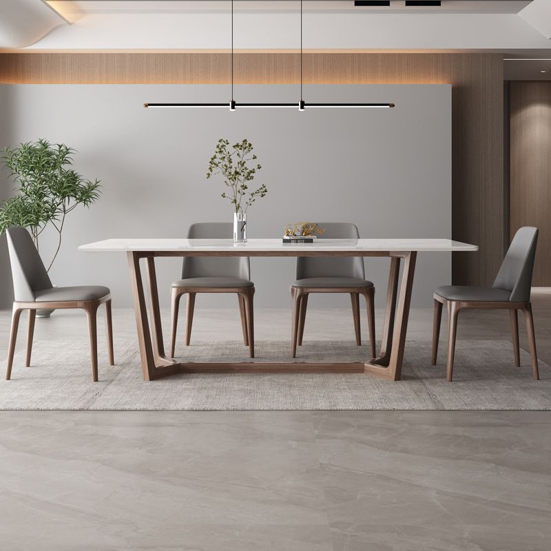Industrial Style Dinner Table Rectangle Stone Dining Site Table in White