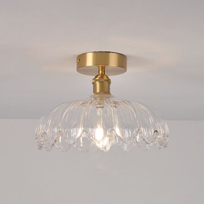 Lampada da soffitto moderna e creativa a forma di loto in rame a 1 luce con montaggio ad incasso