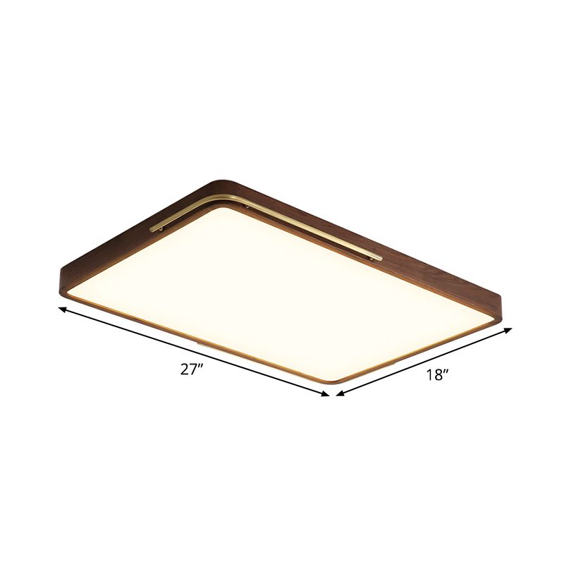 Plafonnier LED contemporain marron carré/rectangle avec abat-jour en bois, 13"/19"/27" de long