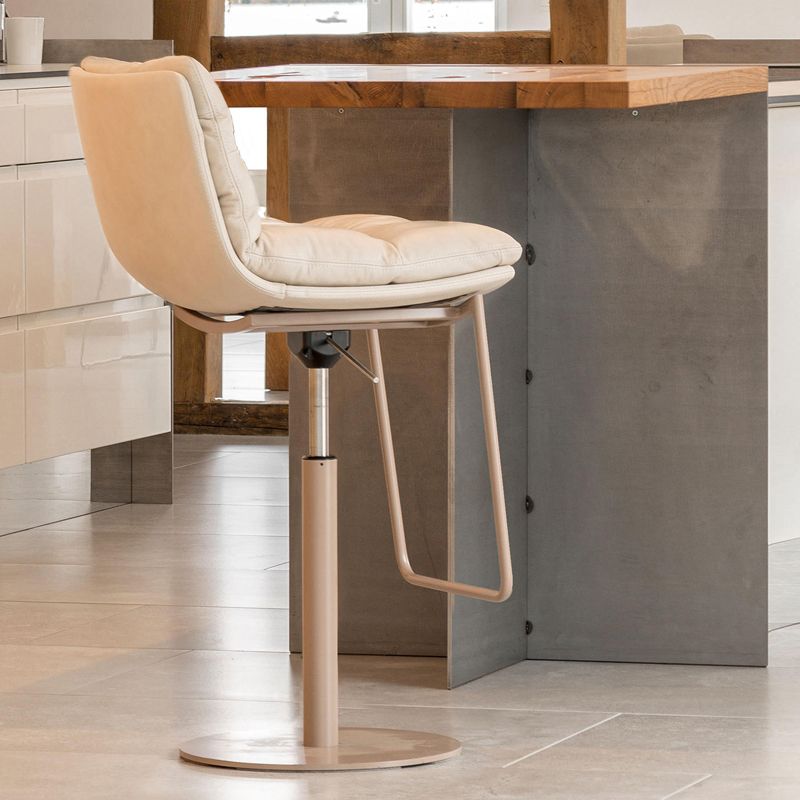 White Adjustable Height Bar Stools Industrial Faux Leather Stools