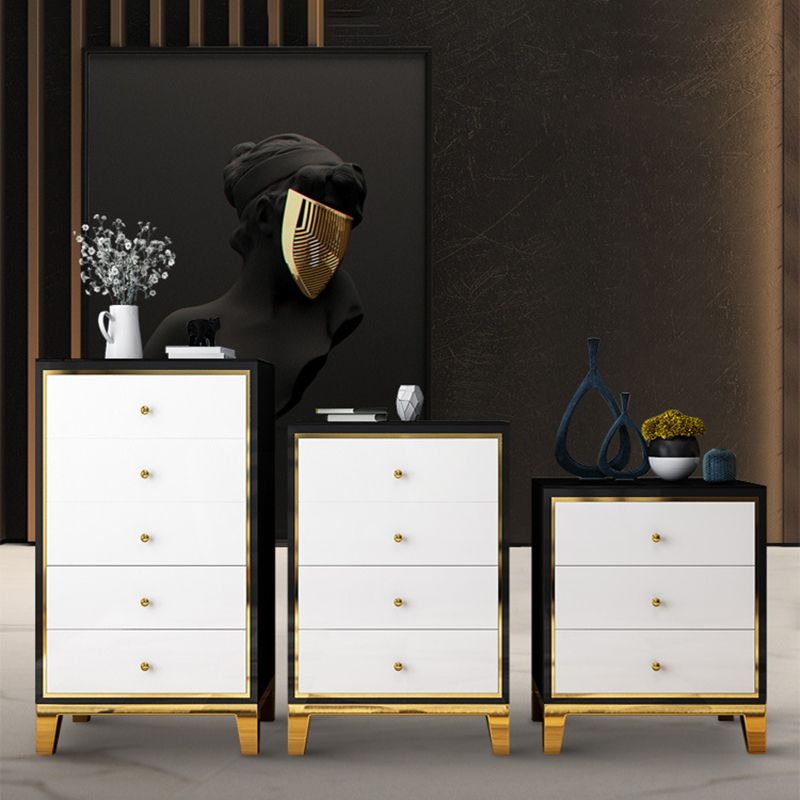 Glam Vertical Bedroom Chest Wooden Storage Chest with Drawers