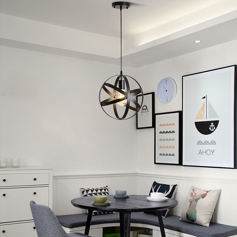 Zwarte ijzeren kooi 1-licht hangende licht retro industriële stijl verlichting hanger met 59 "verstelbare draad