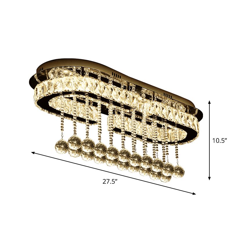 Crystal Rectangle Oval Ceiling Flush Modern LED Chrome Flush Mount Light with Accents Deco
