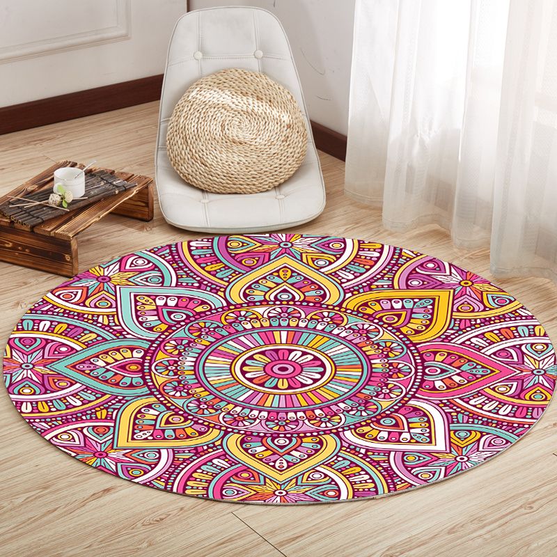 Multicolor Mandala Rug Synthetics Moroccan Rug Non-Slip Pet Friendly Washable Rug for Sitting Room
