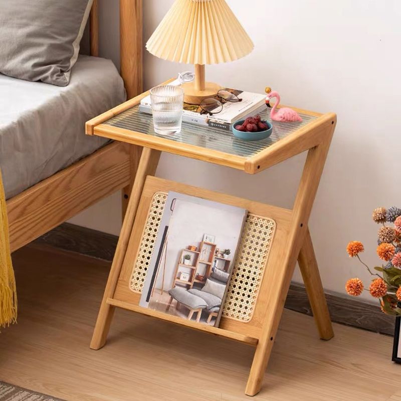 Modern Style Bamboo Cane Material Glass Desktop Gray/tan/transparent Rectangle Side Table