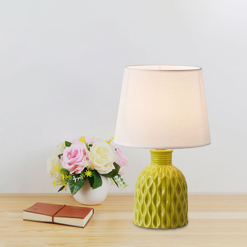 Lampada da tavolo Cone in tessuto moderno, 1 lampadina, lampada da lettura rosa/verde limone/blu royal con base in ceramica