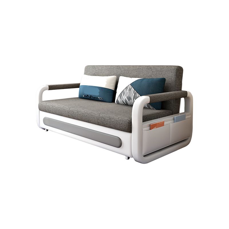 Linen Convertible Sofa Bed with Square Arms and Storage in Grey