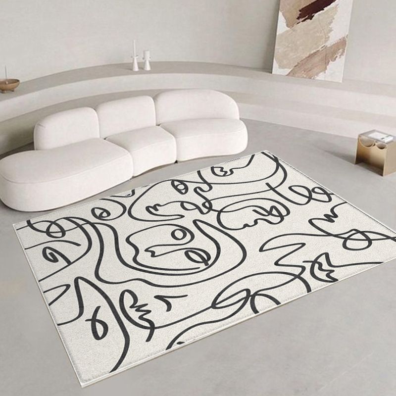 Apricot Abstract Line Rug Polyester Modern Rug Washable Rug for Drawing Room