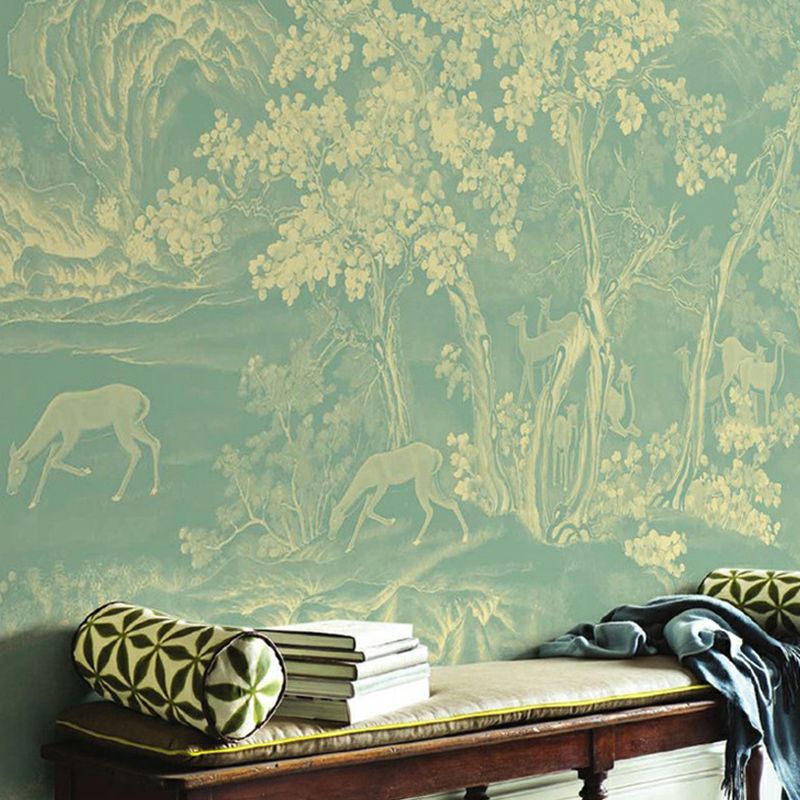 Chinese Forest Landscape Wallpaper Mural Lake Green Moisture Resistant Wall Art for Bedroom