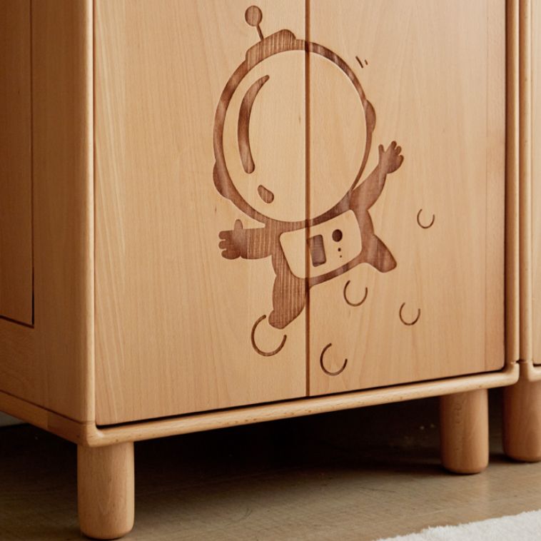 Light Wood Solid Wood with Shelves with Garment Rod Armoire Cabinet