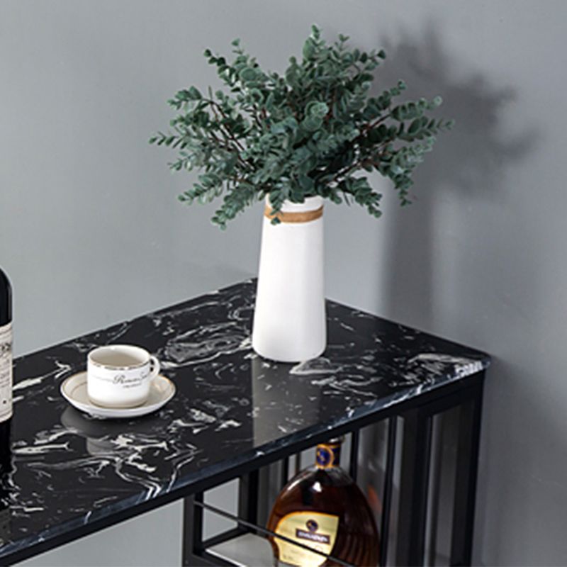 Glam Style Bar Dining Table Faux Marble Bar Stool Table with Storage