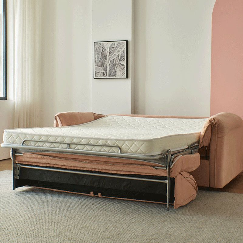 Modern Faux Leather Sofa Bed Pink Pillow Top Arm Sofa for Living Room
