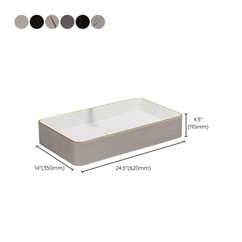 Modern Bathroom Sink Porcelain Pop-Up Drain Rectangular Vessel Bathroom Sink