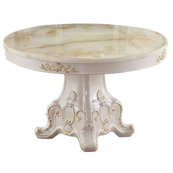 Solid Wood Victorian Round Table White Marble Top Table with Pedestal