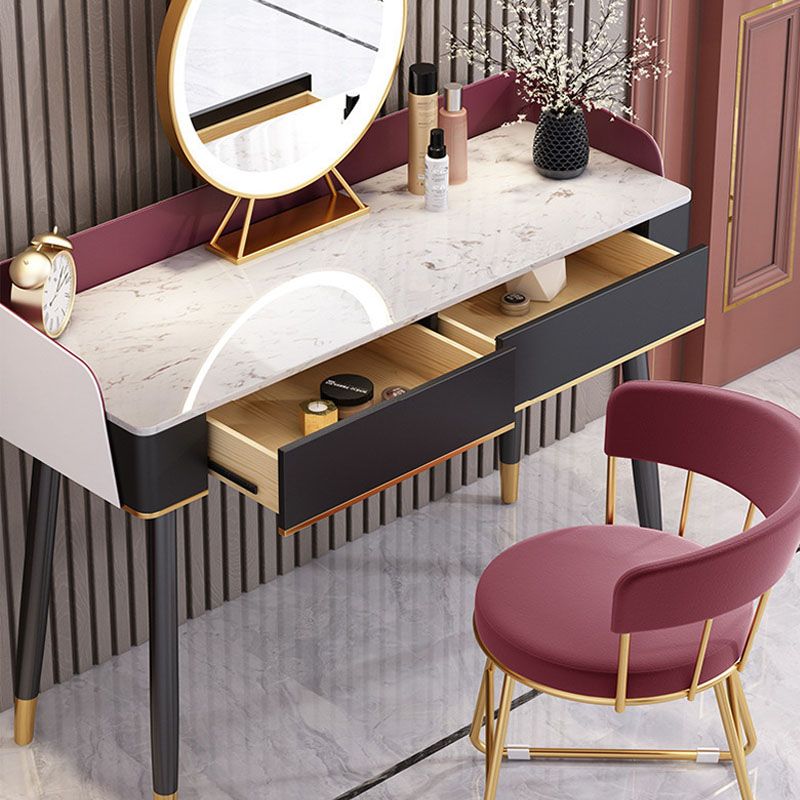 Contemporary Stone Top Makeup Vanity Desk with Wooden Drawer