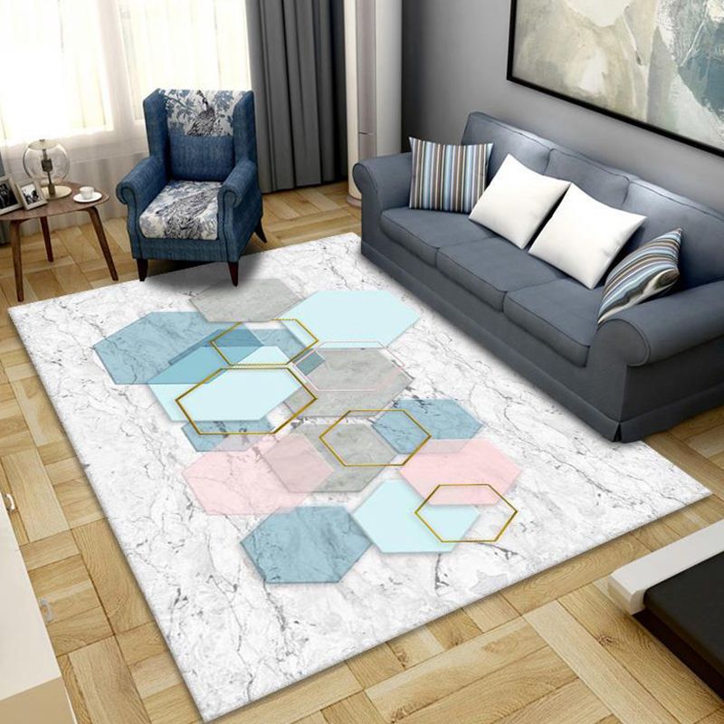 Contemporary Abstract Art Rug Distinctive Polyester Carpet Anti-Slip Backing Rug for Living Room