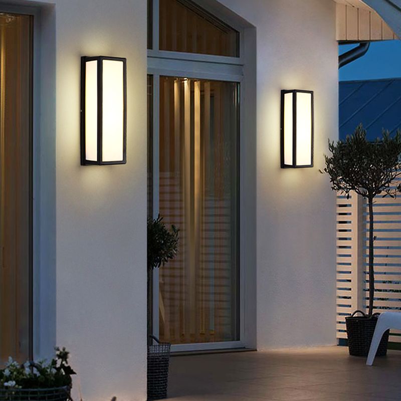 Modern Metal LED Wall Sconce Rectangle Shape Wall Light with Acrylic Shade for Courtyard