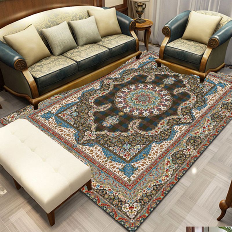 Blue Bohemian Rug Blending Graphic Rug Washable Indoor Rug for Living Room