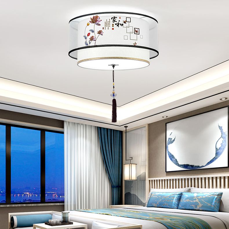 Traditional Style Drum Flush Mount Ceiling Light Fabric Flush Mount Lighting Fixture
