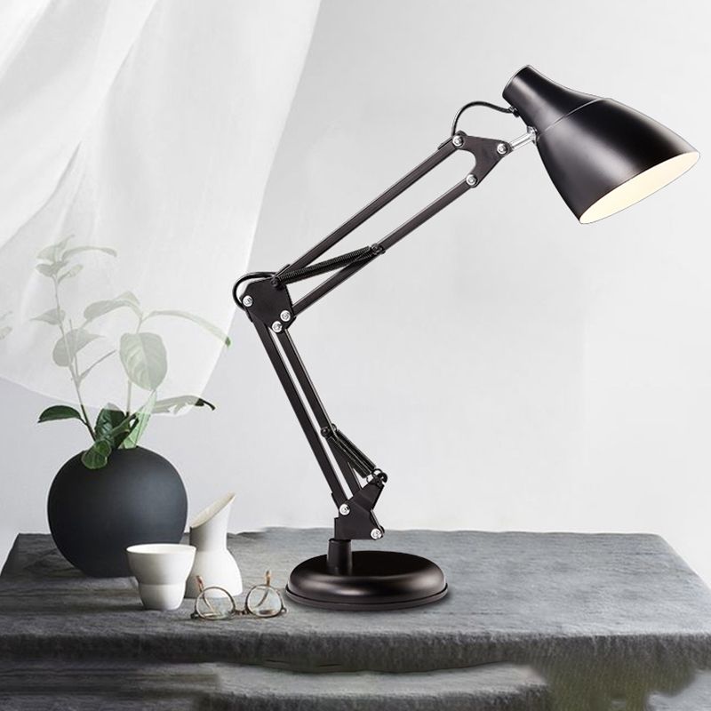 Nordic 1-Light Swing Arm Task Lampe Conical Light With Metal Shade for Study Room