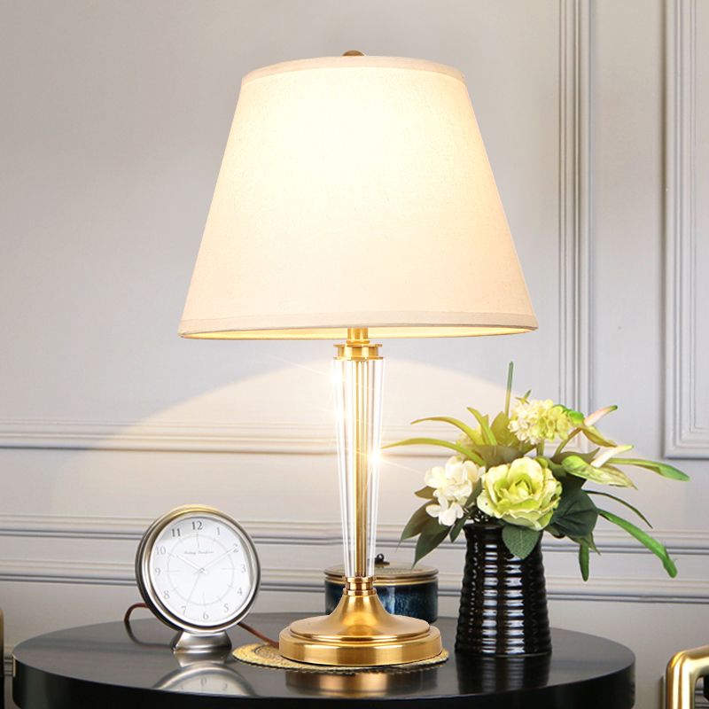 1 tête de salon table claire la lampe de bureau blanc moderne avec une teinte en tissu fustile large