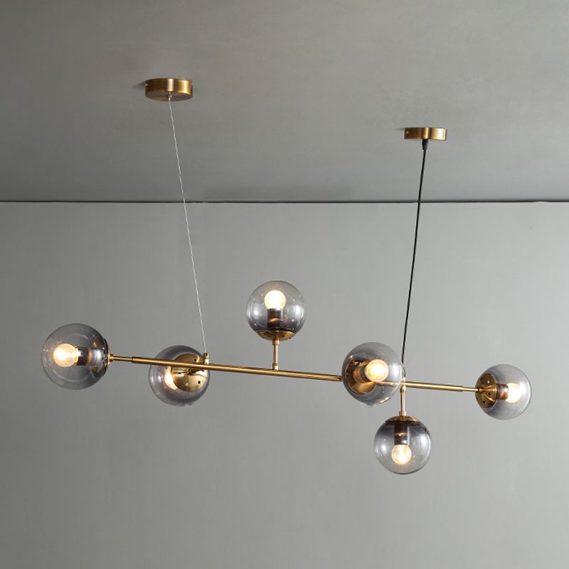 6-Light Sphere Island Light Fixtures Modernism Glass Island Pendant Lights in Grey Finish