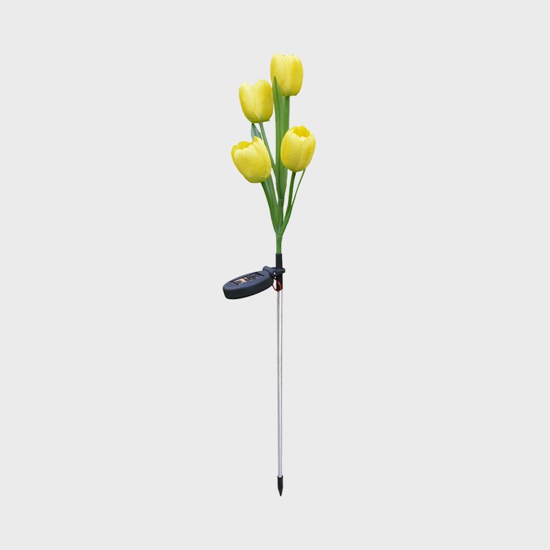 Tulip Solar LED Path Light Modernism Fabric 4 Heads Yellow/White/Yellow and White Ground Lighting for Outdoor Garden