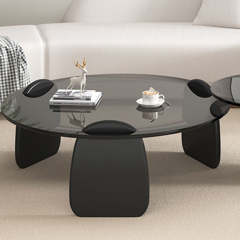 3 Legs Coffee Cocktail Table with Round Glass Top Contemporary