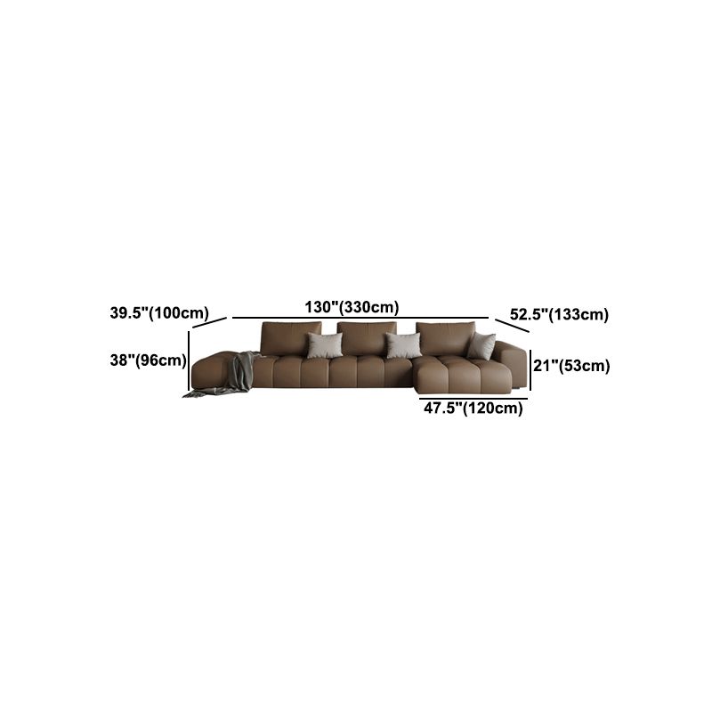 Dark Brown Faux Leather Sectional Stain-Resistant One Arm Sectional for Living Room