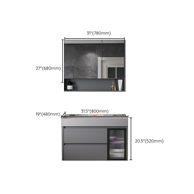 Contemporary Vanity Sink Wooden Wall-Mounted Bathroom Vanity Cabinet in Gray