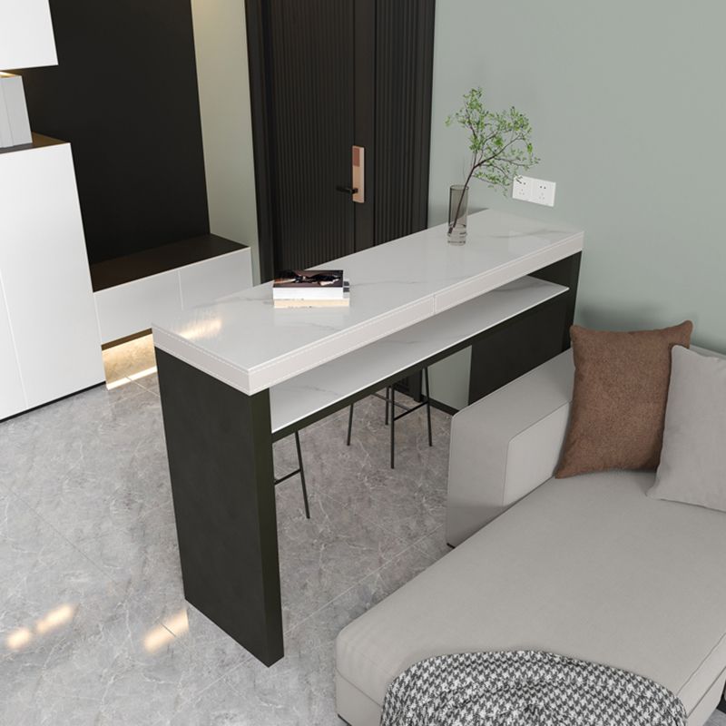 Industrial Counter Height Set 1/2/3 Pcs Stone and Leather Bar Table with Backless Stools